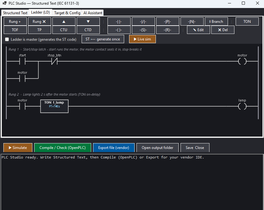 Ladder logic editor